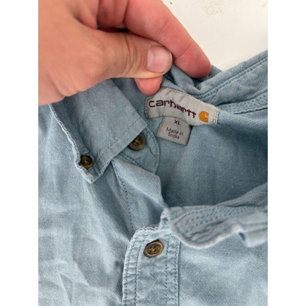 Carhartt Mens XL Blue Chambray Long Sleeve Button Down Work Shirt Dual Pockets - Picture 4 of 6